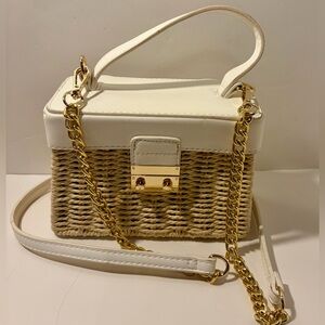 Elegant Like Dreams White and Tan Woven Crossbody Bag